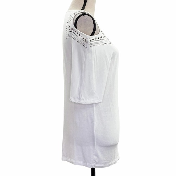 VOICE of California White Cold-Shoulder Dolman Sleeve Embellished Blouse - Picture 4 of 11